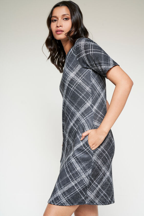 Chequered Formal Shift Dress, Grey, image 4